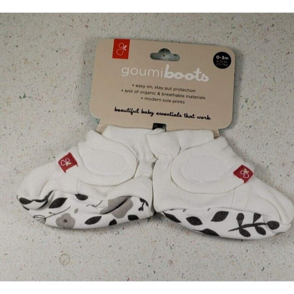 Goumikids Soft Stay On Baby Boots Infant Booties Shoes, 0-3M Floral Print White